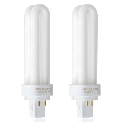 kcrnw 2 PCS 18W G24q-2 Compact Fluorescent Lamp 4 Pin 220V PLC Light Bulb 1200LM 4000K Natural White 2U Double Tube Energy Saving Lamps, Non-dimmable for Office Porch Corridor Bathroom Living Room