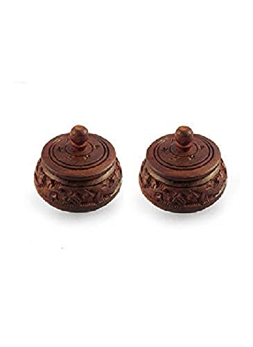 Masterz Sheesham Wood Carved Round Shringar Box Sindoor Box (Brown