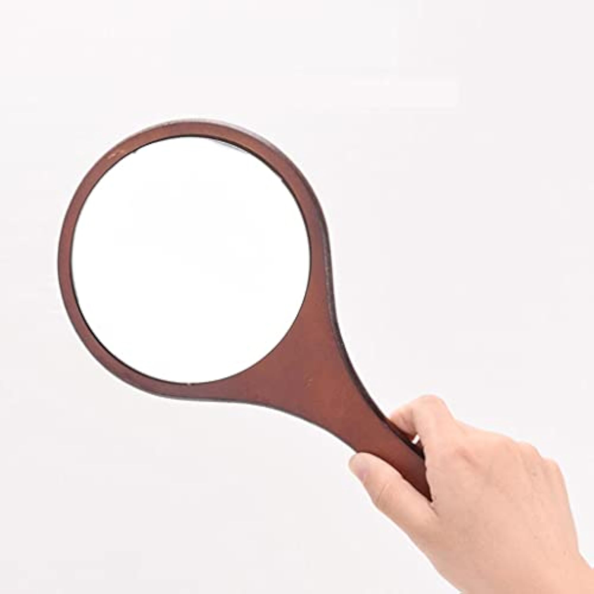 Portable Wooden Hand Vanity Mirror, Dark Brown