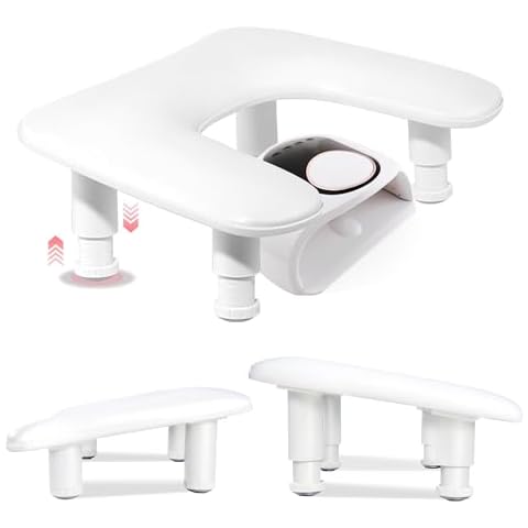 Delanie U2 Height Adjustable Nail Arm Rest, Acetone Resistant PU Leather U-Shaped Nail Hand Rest for Nail Tech Manicure Salon Use, White Cover