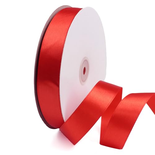 GAKA FAVOR Satinband Rot 25mm 90 Meters Dekoration Geschenkband breit Schleifenband Bänder Stoffband für Hochzeit Taufe und Geburtstag Geschenke1 Rollen