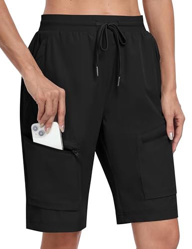 MoFiz Short feminino longo de 25,4 cm para mulheres, comprimento até o joelho, secagem rápida, short