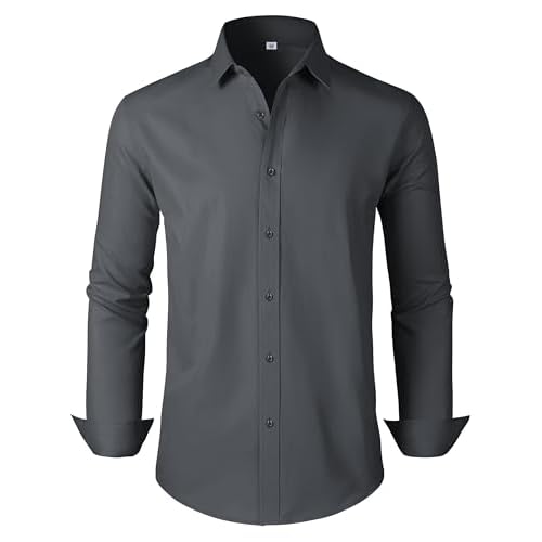 Men's Dress Shirts Regular Fit Solid Long Sleeve Formal Shirt Business Casual Button Down Shirts X-Small 00097_dark Grey