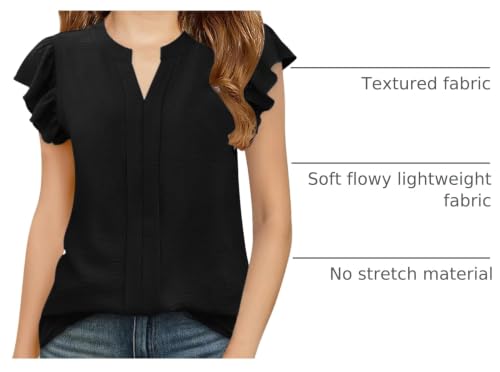 Image of Floral Find Girls Casual Ruffle Short Sleeve V Neck Textured Shirts Summer Dressy Tunic Top Blouses