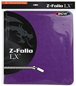 BCW Z-Folio LX Zipper Portfolio – 12-Pocket Playset Album – Premium Purple Leatherette – Secure Zipper – Holds 480 Cards – Trading Card Storage and Organizer