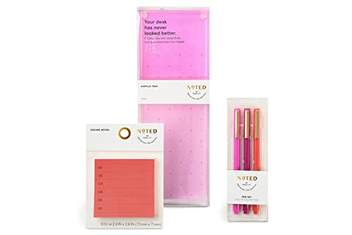 Noted by Post-it Brand Desktop Set, Pink, Includes Notes, Tray and Pens (NTD-TRAYSET)