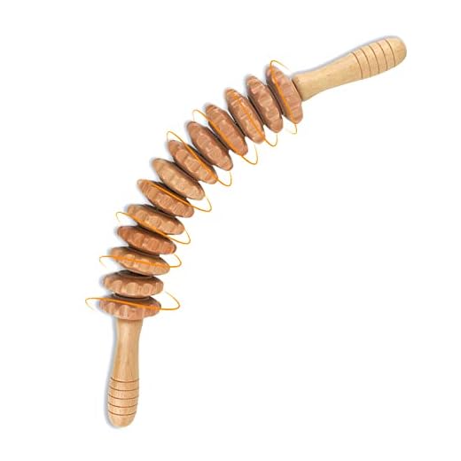 Coriver Kit Maderotherapie Cellulite, 42.5 cm Bois Massage Manuel Anti Cellulite, 13 Roues Drainage Lymphatique Rouleau de Massage, Appareil Cellulite Masseur pour Jambes Lombaires