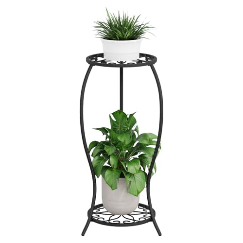 VYUOL Plant Stand Indoor Outdoor, 2 Tier Metal Tall Plant Stand, Flower Pot Stand, Heavy Duty Plant Shelf Rack, Corner Plant Stand Rustproof for Planter Garden Balcony Patio Living Room