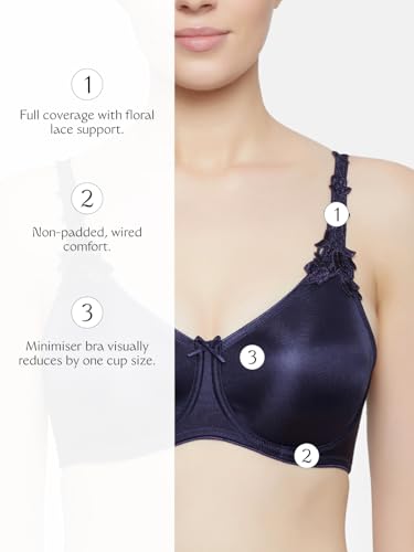 Image of Triumph International Minimizer Women Bra Wired Non Padded High Support Big Cup Lingerie Visual Bust Reduction Comfort Bra Floral Lace Full Coverage Shapewear Wide Straps & U-Back Support Pack of 1