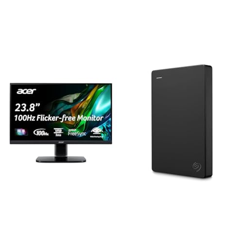 Image of Acer KC242Y Hbi 23.8 inch Full HD Zero-Frame Gaming Office Monitor | AMD FreeSync Technology | 100Hz | 1ms | Low Blue Light & VGA Ports & Seagate Portable 1TB External Hard Drive HDD - USB 3.0 for PC