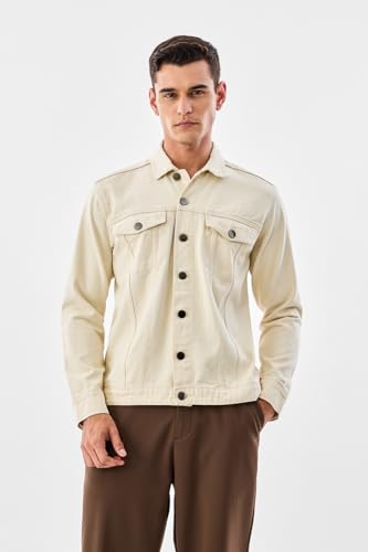 Image of SNITCH Men Streetwear Jacket| Regular Fit Full Sleeve Point Collar Washed Design | Durable 100% Cotton Denim & Flap Pocket Style For Casual Layering Wear