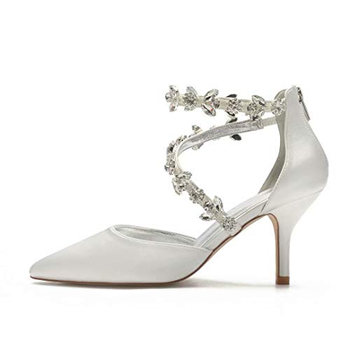 High Heels Wedding Shoes for Bride Pointed Toe Satin Crystals Formal Party Dress Pumps Women 602-73
