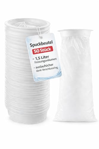 BUXMED 50 Stück Spuckbeutel mit Ring Auffangbeutel Kotzbeutel Kotztüten Brechbeutel Spucktüten Emesis Bag für Krankenhaus Pflege Rettungsdienst Reiseübelkeit Auto Kinder