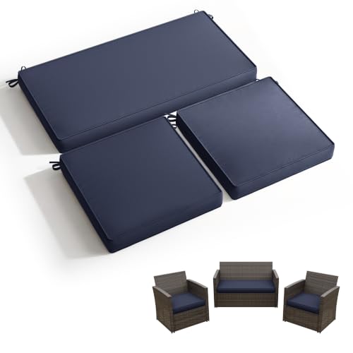 Snubbull 3 Pack Outdoor Patio Seat Cushions Replacement Covers Fit for 4 Pieces 4-Seater Wicker Rattan Patio Conversation Set Loveseat Chair Couch Furniture,36x18x2,18x18x2-Cover Only