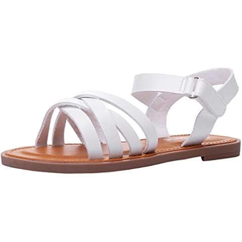 Ahannie Girls Strappy Sandal,Kids Open-Toe Summer Flat Sandal, White, 3 Little Kid Cover