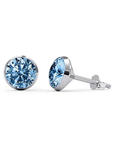 TIABELLE – Ohrstecker TRUMPET aus Titan mit funkelnden Swarovski® Zirconias – Silberfarbene Ohrringe für Damen – allergenfrei & hautverträglich – Handmade in Germany (MAXI | 7,5mm ø | Light Blue)
