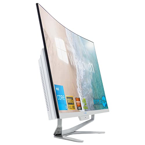 SIMPLETEK - PC todo en uno con pantalla curva de 27' Core i3 Windows 11 | Ratón y teclado inalámbrico | Cámara web integrada | 8GB RAM SSD 120GB