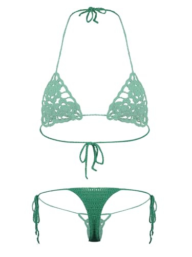 Lorilida Womens Handmade Micro Bikini Set Crochet G Thong String Sexy Lingerie Sets Bathing Swimsuit