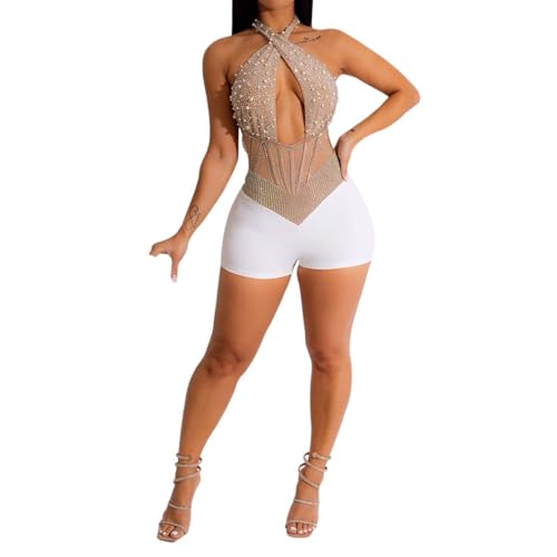 Combinaison sans manches femme en maille strass et perles chic chic