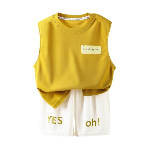 BILIKEYU Boys Girls Summer Outfits Letter Prints Sleeveless Crewneck Tank Tops and Elastic Waist Sport Shorts