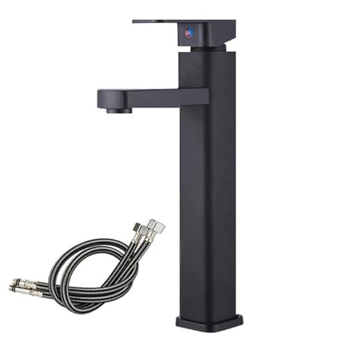 Mejores precios y opiniones de Lavabos baños modernos - cinco favoritos. 34 Grifo Para Lavabo de Baño Acero Inoxidable, Mezcladora Monomando de Agua Caliente y Fría con 2 Mangueras, Llave Lavabo Negro Alto Mate para Cocina Baño (Negro)