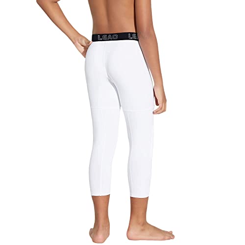 LEAO Youth Boys 3/4 Compression Pants with Knee Pads Cool Dry Basketball Tights Sports Capri Leggings4