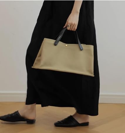 Bolso tote casual de lona con asa de cuero miniatura 2