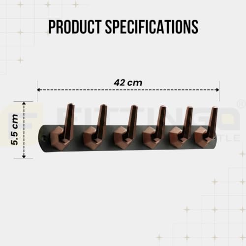 Image of Modern Design Cloth Hanger for Wall /6 Hook Dress Hanger for Door Mount /Bathroom Hooks for Hanging (Black & Cola Finish) Pack of 4-| 3 Years Warranty |