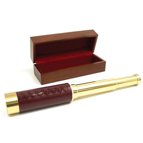 Bey-Berk 30 mm Brass Telescope with 25X Magnification and Leather Trim in Wood Presentation Box (D830)