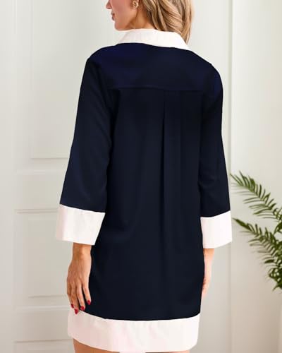 Image of Kedera Women Button Shirt Dress V Neck Short Sleeves Summer Casual Work Shift Tunic Dress with Pockets