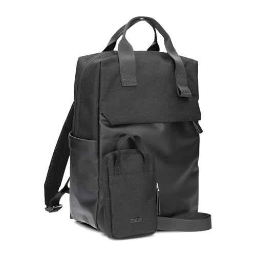 Zwei LOU LUR140 Unisex Rucksack für Damen und Herren, Laptoprucksack mit gepolstertem Laptopfach und vielen Fächern, mit passender mit Phone-Bag für vorne, 9 Liter Fassungsvermögen (linen) (black)