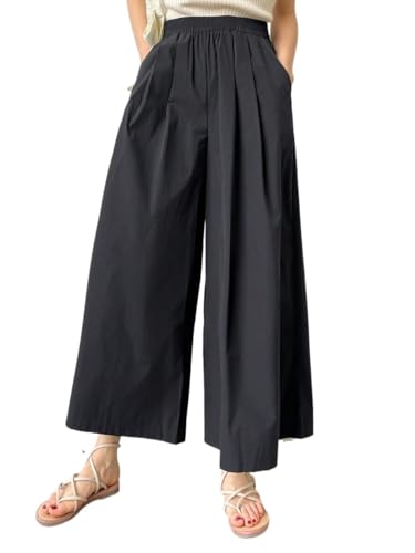 Women's Work Casual Pants Solid Color Elastic Waist Casual Pants with Pockets