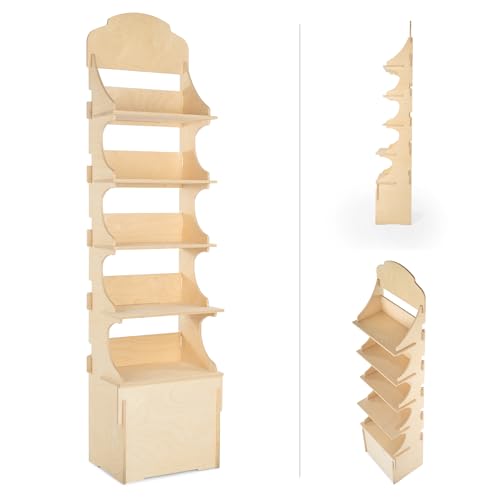 Expositor de madera, de suelo, para tiendas y boutiques, 5 estantes, natural y sostenible, H. 157 cm