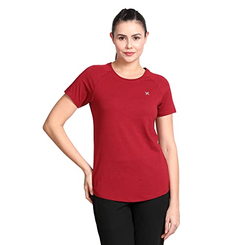 Image of Lavos Women's Regular Fit T-Shirt with Half Sleeve Round Neck, Bamboo & Cotton Gym, Yoga and Sports Wear for Women