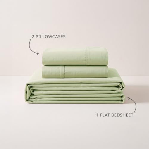 Image of LANE LINEN 100% Organic Cotton Bedsheet for Double Bed King Size - Sea Foam | GOTS Certified, Percale Weave, 108x108 inches, Soft & Breathable, Machine Washable, Includes 2 Pillow Covers