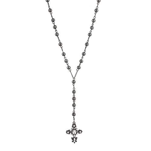 Lux Accessories Crystal Black Rosary Catholic Rhinestone Long Cross Beads Chain Necklace #TOP11