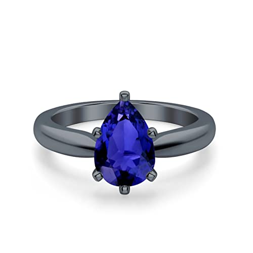 Blue Apple Co. Solitaire Teardrop Pear Wedding Engagement Ring 925 Sterling Silver Center Stone-(8mmx6mm)