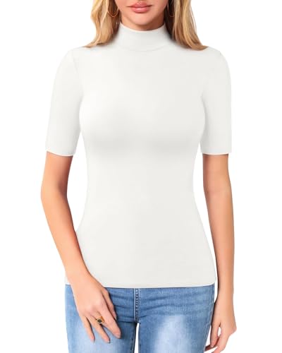 Image of MANGOPOP Women's Mock Turtle Neck Slim Fit 3 /4 Sleeve T-Shirt