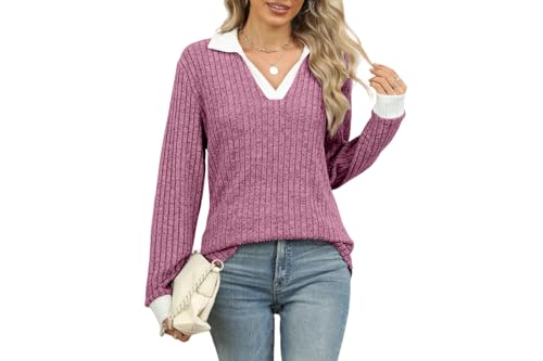 Image of Womens Long Sleeve Shirts Fashion Fall Tops Blouses Sweater Dressy Business Casual Outfits