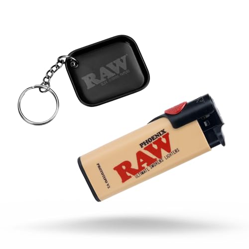 Raw Phoenix Classic - Mechero, Recargable con atizador Integrado, Resistente al Viento, no Incluye Gas ni Combustible, Exclusivo para Llavero ESD con minibandeja para enrollar Negra