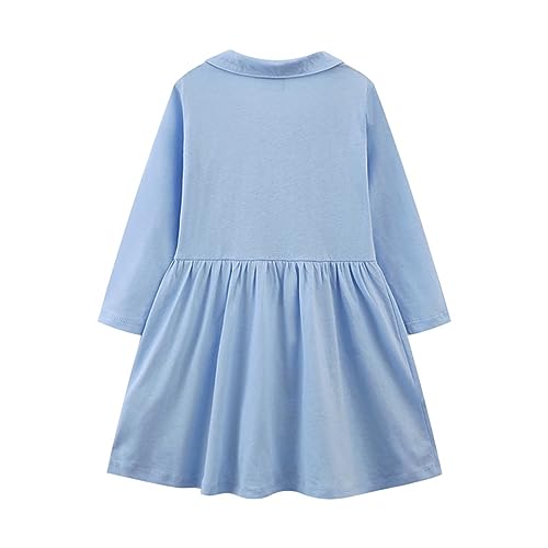 Hileelang HDS237026-3T-PINKGREENSTRIPEXMA Toddler Girl Long Sleeve Dress Peter Pan Doll Collar Blue Flower Embroidery Warm Playwear Shirt Jersey Dresses 3T thumb #1