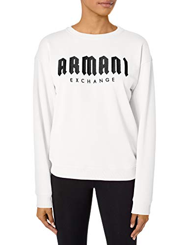 A|X Armani Exchange Women's Classic Long Sleeved Pullover, Off White with Black, M