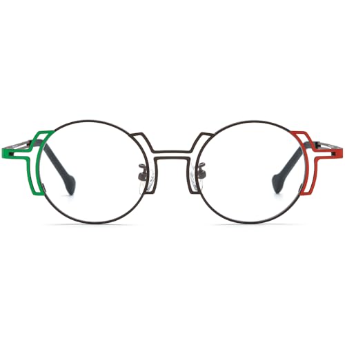 Image of FONEX Colorful Pure Titanium Glasses Frame Women Retro Round Eyeglasses