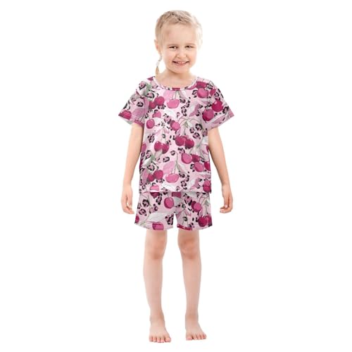 Pajama Sets Leopard Cherry Short Sleeve Summer Sleepwear 2 Piece Pjs3