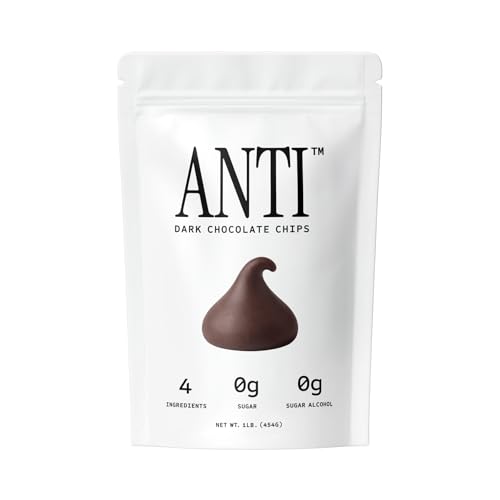 Anti Sugar Free Dark Chocolate Mini Chips – 4 Ingredients, 0g Sugar, 0g Sugar Alcohol, Non-GMO (16oz, 1 Pack)