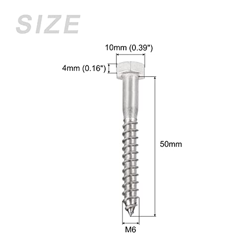 METALLIXITY Hex Lag Screws (M6x50mm)10Pcs, 304 Stainless Steel Self-Tapping Wood Bolts - for Household Applications - Image 2