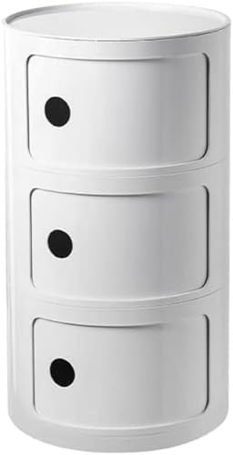 Cajonera redonda de plástico totalmente montada, mesita de noche y estante esquinero para dormitorio, baño, sala de estar y cocina, ideal para almacenamiento de papel higiénico y objetos pequeños