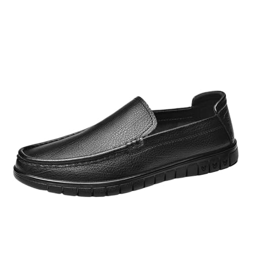 Mens Leather Slip On Lightweight Loafers Simple Moccasins Flexible Flat Heel Comfortable Walking Casual Shoes