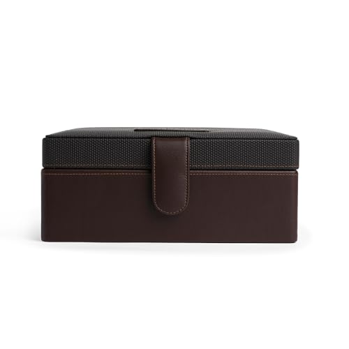 Image of Just In Time Six Slot PU Leather Watch Box Organizer for Men & Women - Brown Watch Case