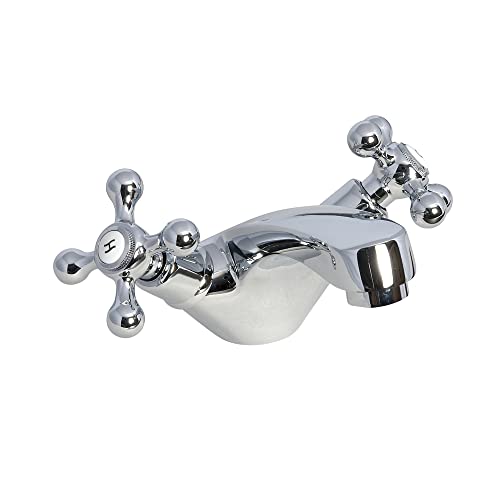 ENKI, Beaumont, BT8603, Chrome, Bathroom Crosshead Basin Sink Mixer Tap, Traditional Victorian Cross Handle, Solid Brass, Easy Clean, Traditional Design, Easy to Install, 1-Year Guarantee